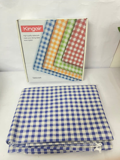 Kingair Blue and White Checkered High-Quality Tablecloth for Home, Restaurant and Café Table Decoration
