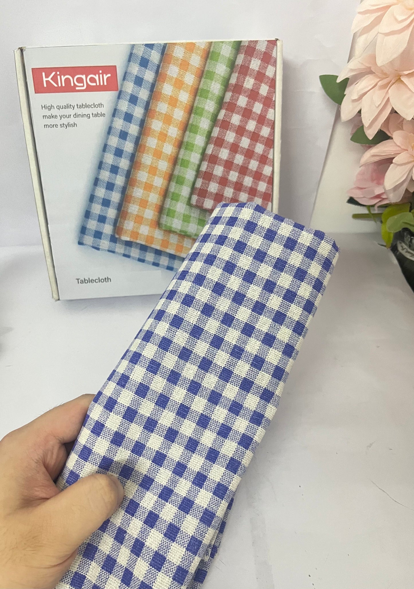 Kingair Blue and White Checkered High-Quality Tablecloth for Home, Restaurant and Café Table Decoration