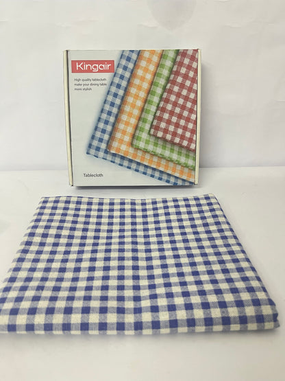 Kingair Blue and White Checkered High-Quality Tablecloth for Home, Restaurant and Café Table Decoration
