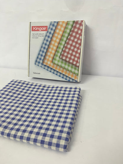 Kingair Blue and White Checkered High-Quality Tablecloth for Home, Restaurant and Café Table Decoration