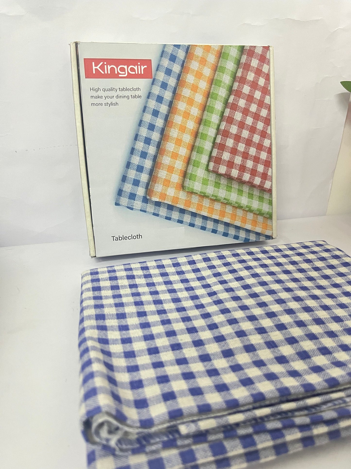 Kingair Blue and White Checkered High-Quality Tablecloth for Home, Restaurant and Café Table Decoration