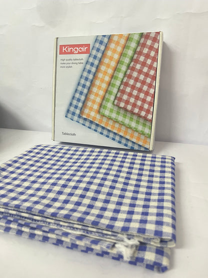 Kingair Blue and White Checkered High-Quality Tablecloth for Home, Restaurant and Café Table Decoration