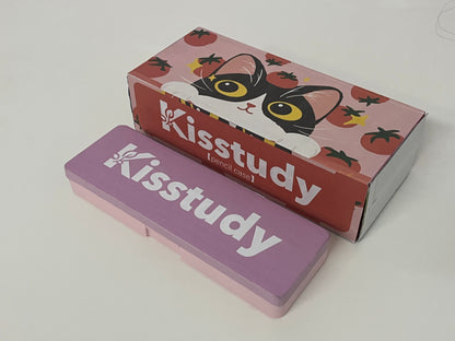 [Kisstudy Pencil cases]——Kisstudy Color-Block Wooden Pencil Case - Minimalist Large-Capacity Student Stationery Box