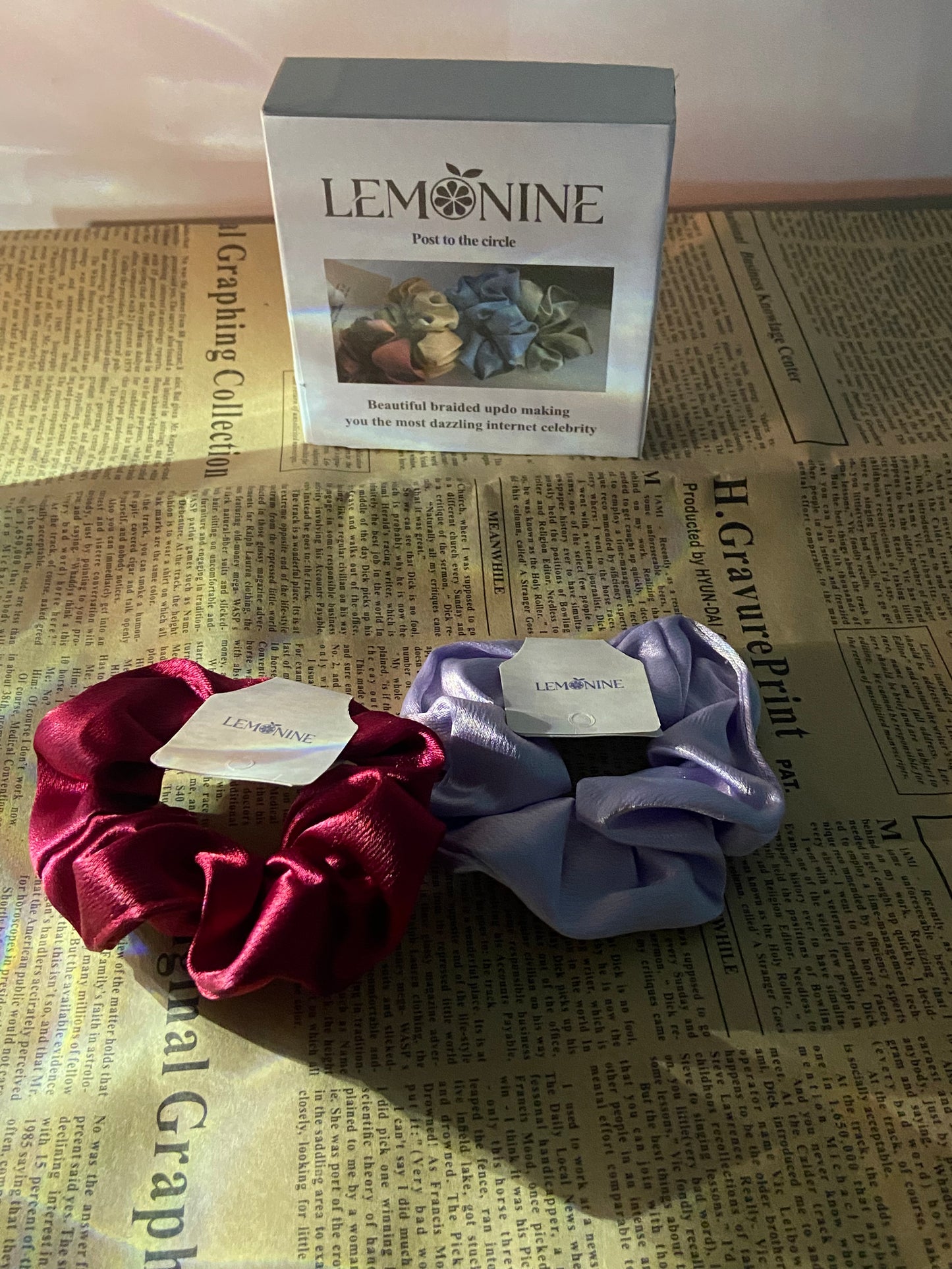 LEMONINE Hair scrunchies Hair Rope 2Pcs Hair Tie Large Intestine Loop Satin Fabric Velvet Head Flower Ladies Head Rope Hair Accessories, Purple and red