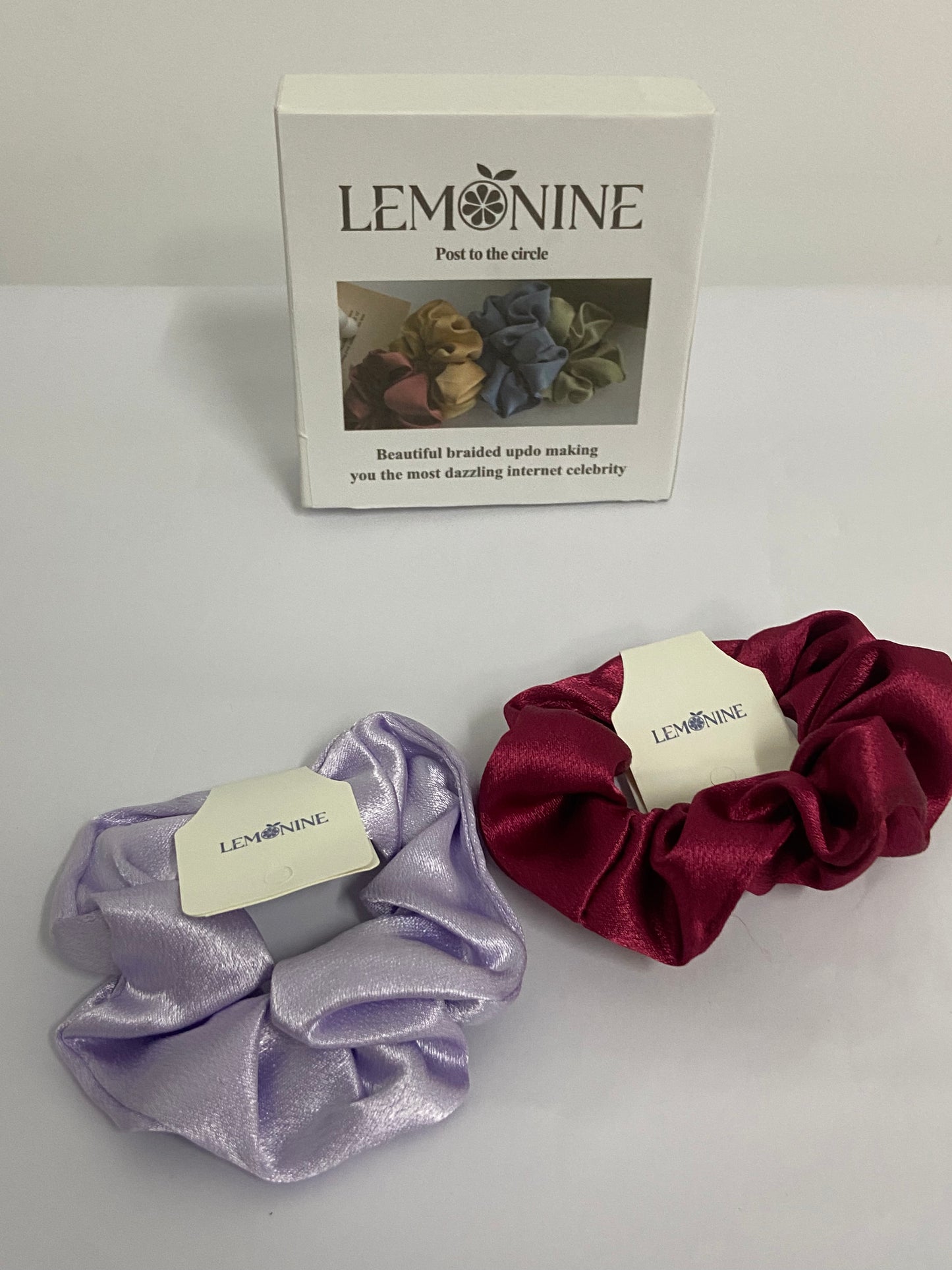 LEMONINE Hair scrunchies Hair Rope 2Pcs Hair Tie Large Intestine Loop Satin Fabric Velvet Head Flower Ladies Head Rope Hair Accessories, Purple and red