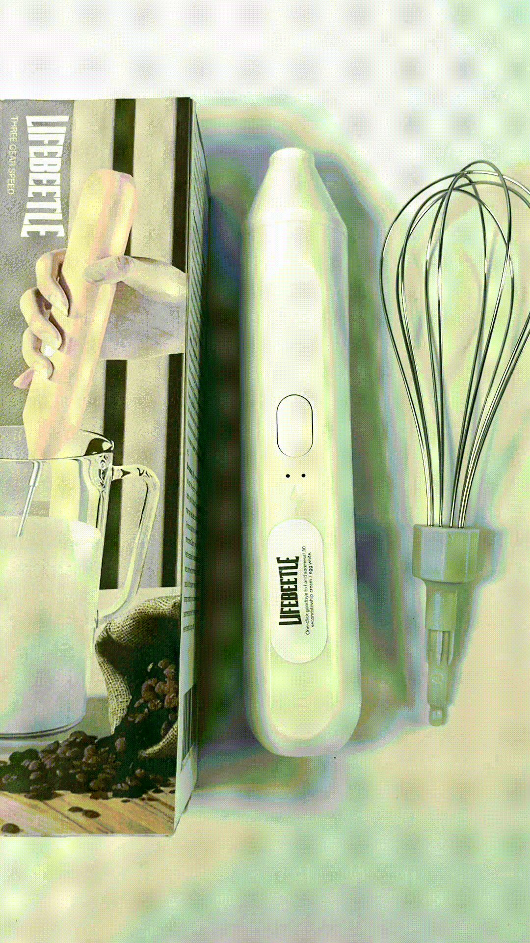 LIFEBEETLE Electric Egg Beater, Cordless Hand Mixer 3 Speeds for Home Baking (White)