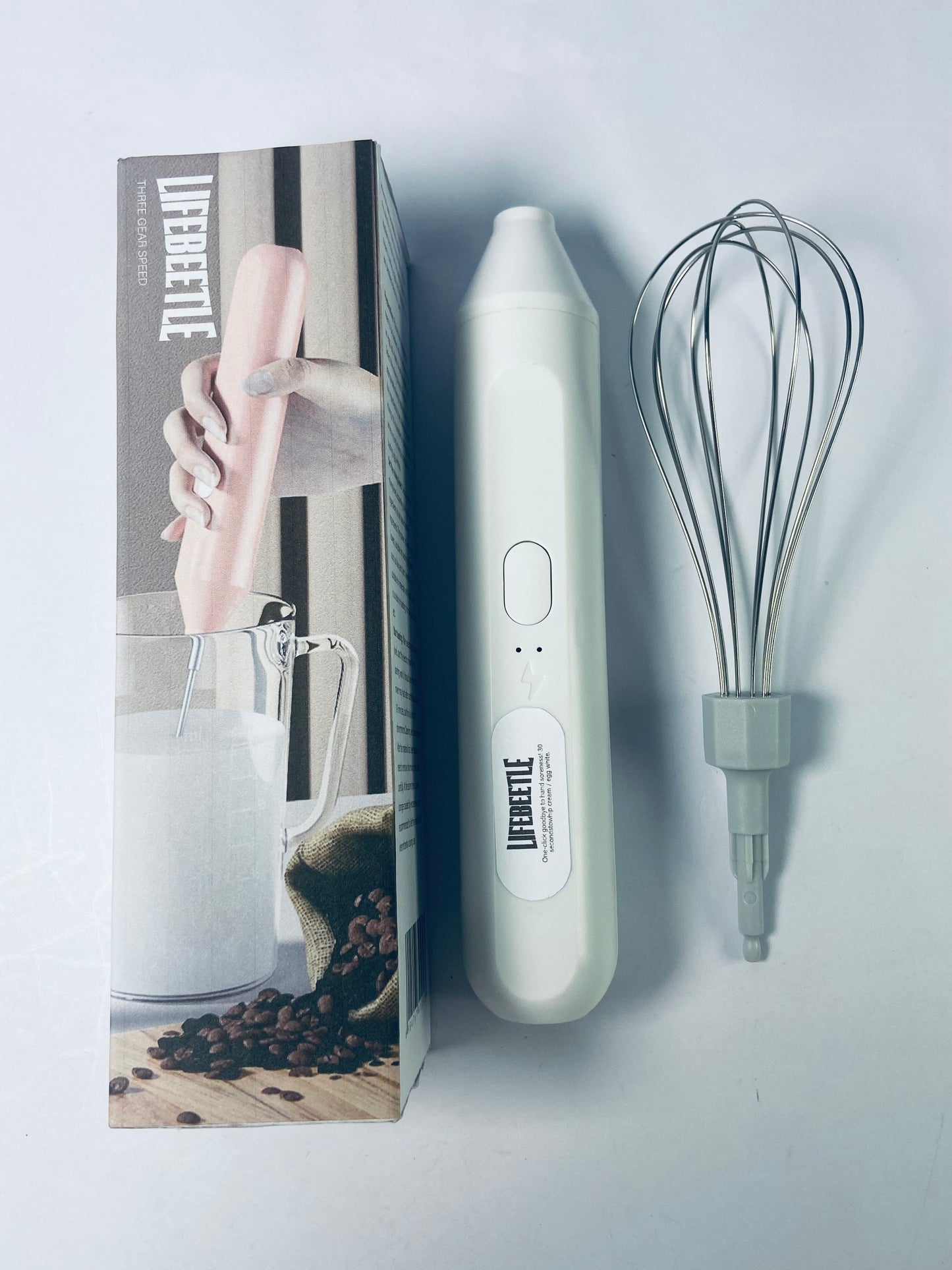 LIFEBEETLE Electric Egg Beater, Cordless Hand Mixer 3 Speeds for Home Baking (White)