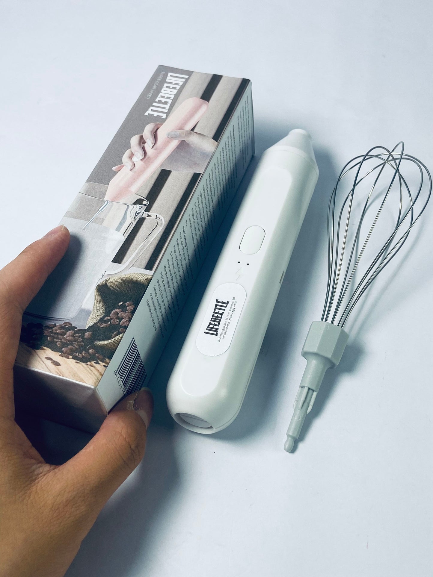 LIFEBEETLE Electric Egg Beater, Cordless Hand Mixer 3 Speeds for Home Baking (White)