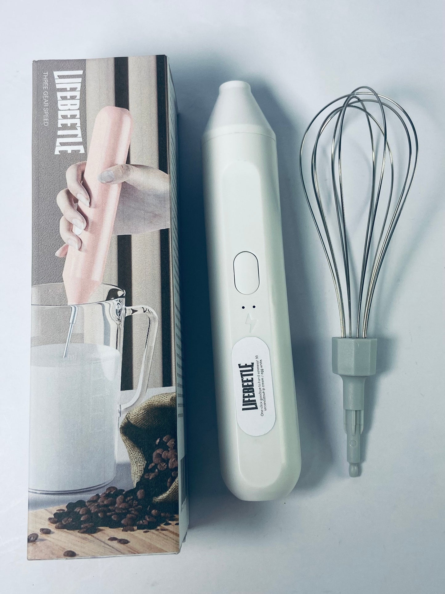 LIFEBEETLE Electric Egg Beater, Cordless Hand Mixer 3 Speeds for Home Baking (White)