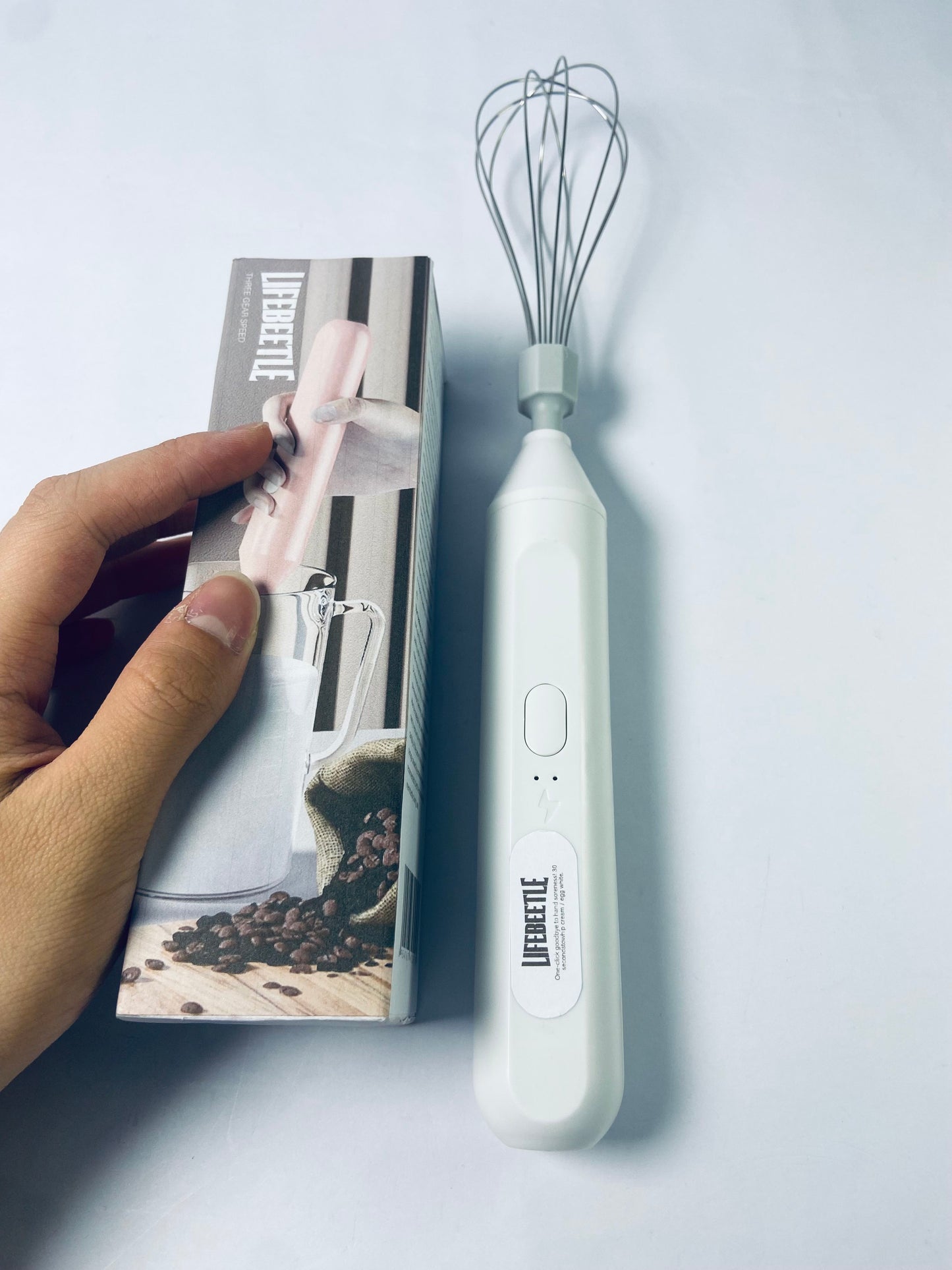 LIFEBEETLE Electric Egg Beater, Cordless Hand Mixer 3 Speeds for Home Baking (White)