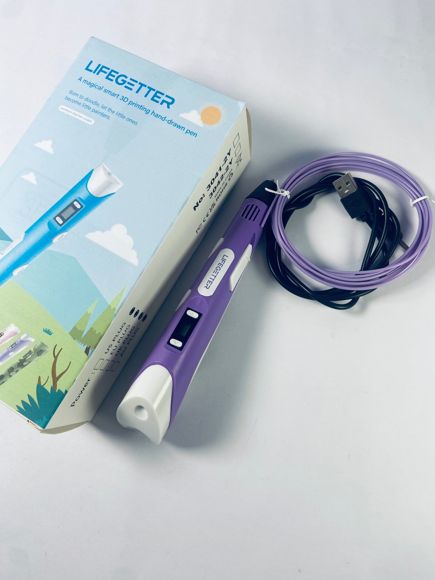 LIFEGETTER 3D Printing Pen with Display - Includes 3D Pen, 1 Starter Colors of PLA Filament and Power Cable