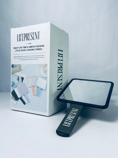LIFEPRESENT Mirrors [furniture] 1 Piece Travel Handheld Mirror Square Cosmetic Hand Mirror Travel Makeup Mirror Hand Held Mirror Plastic Cosmetic Mirror Makeup Hand Mirror with Handle, Black