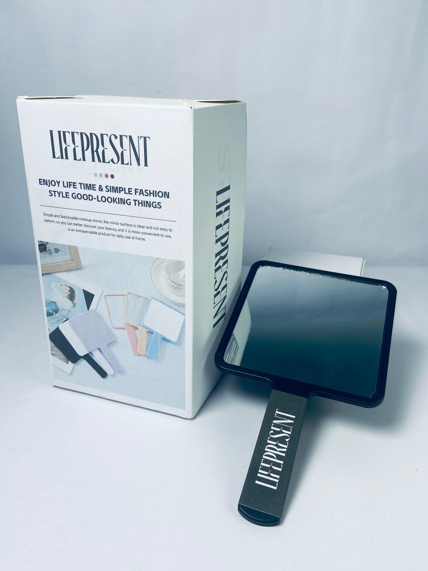 LIFEPRESENT Mirrors [furniture] 1 Piece Travel Handheld Mirror Square Cosmetic Hand Mirror Travel Makeup Mirror Hand Held Mirror Plastic Cosmetic Mirror Makeup Hand Mirror with Handle, Black