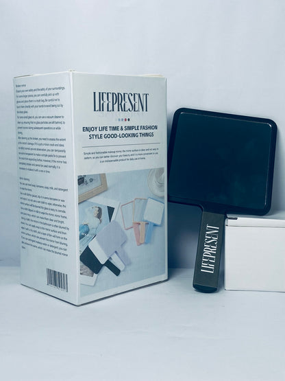 LIFEPRESENT Mirrors [furniture] 1 Piece Travel Handheld Mirror Square Cosmetic Hand Mirror Travel Makeup Mirror Hand Held Mirror Plastic Cosmetic Mirror Makeup Hand Mirror with Handle, Black