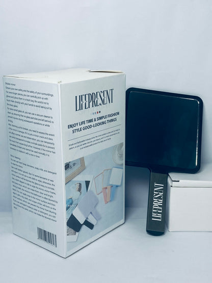 LIFEPRESENT Mirrors [furniture] 1 Piece Travel Handheld Mirror Square Cosmetic Hand Mirror Travel Makeup Mirror Hand Held Mirror Plastic Cosmetic Mirror Makeup Hand Mirror with Handle, Black