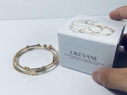 LIKEVANE Bangles Multi Layer Cuff Bracelets Set Trendy Boho Textured Indian Punk Chunky Cable Smooth Bangles Elegance Stack Minimalist Jewelry Gift