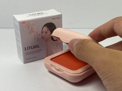 LITGIRL Cheek rouges - Natural, Light Mineral Powder Blush For Sensitive Skin - Blendable, Buildable Rouge - Pigmented, Dewy Glow - Vegan, Cruelty Free, Eco Friendly Makeup - Peach Red