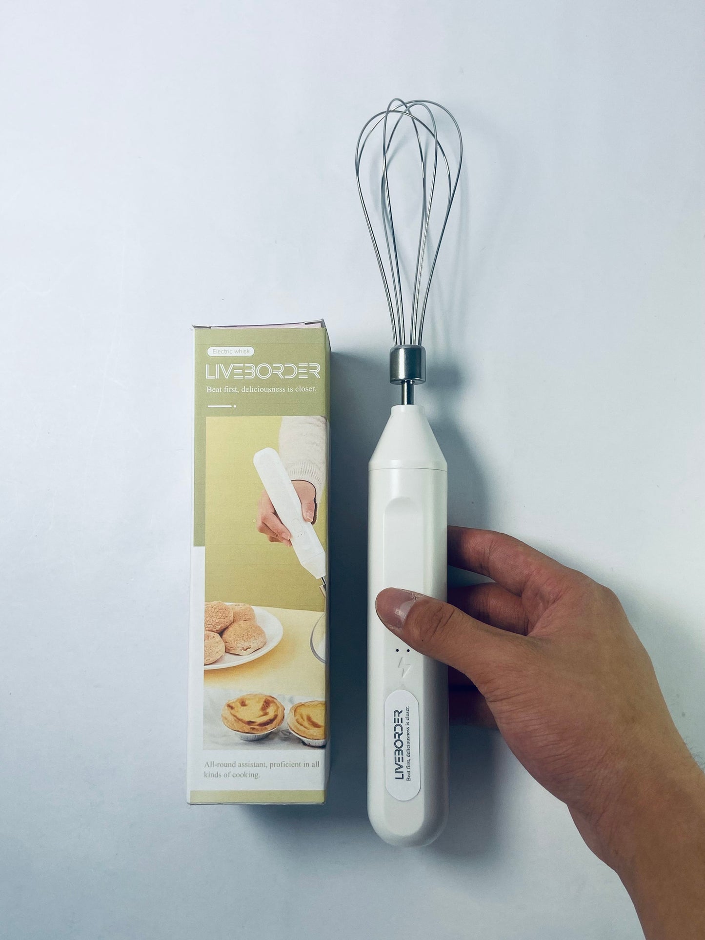 LIVEBORDER Cordless Hand Mixer, Handheld Electric Whisk with 3 Speed Modes, Hand Held Egg Beater with 2 Detachable Stir Whisks