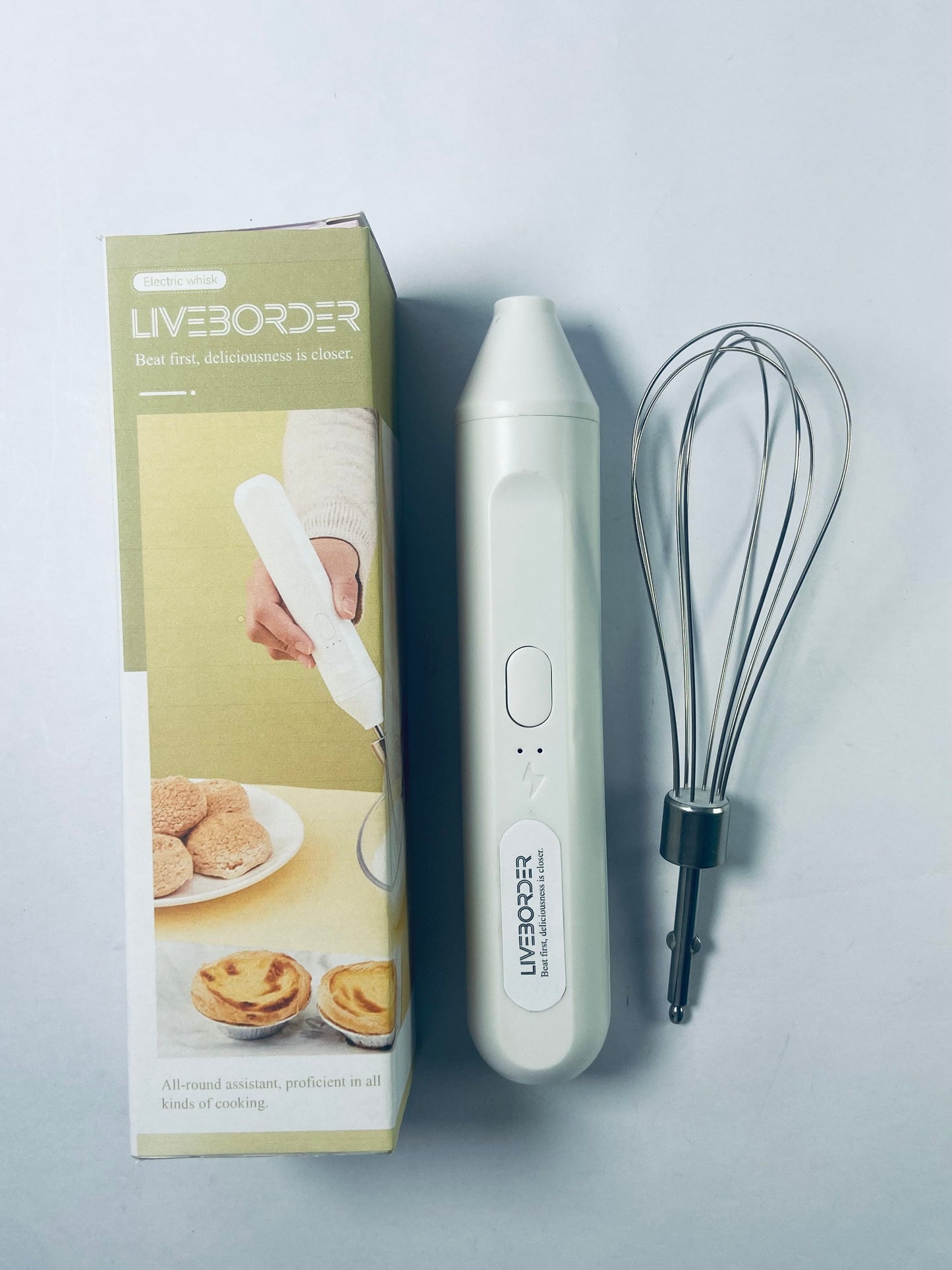 LIVEBORDER Cordless Hand Mixer, Handheld Electric Whisk with 3 Speed Modes, Hand Held Egg Beater with 2 Detachable Stir Whisks