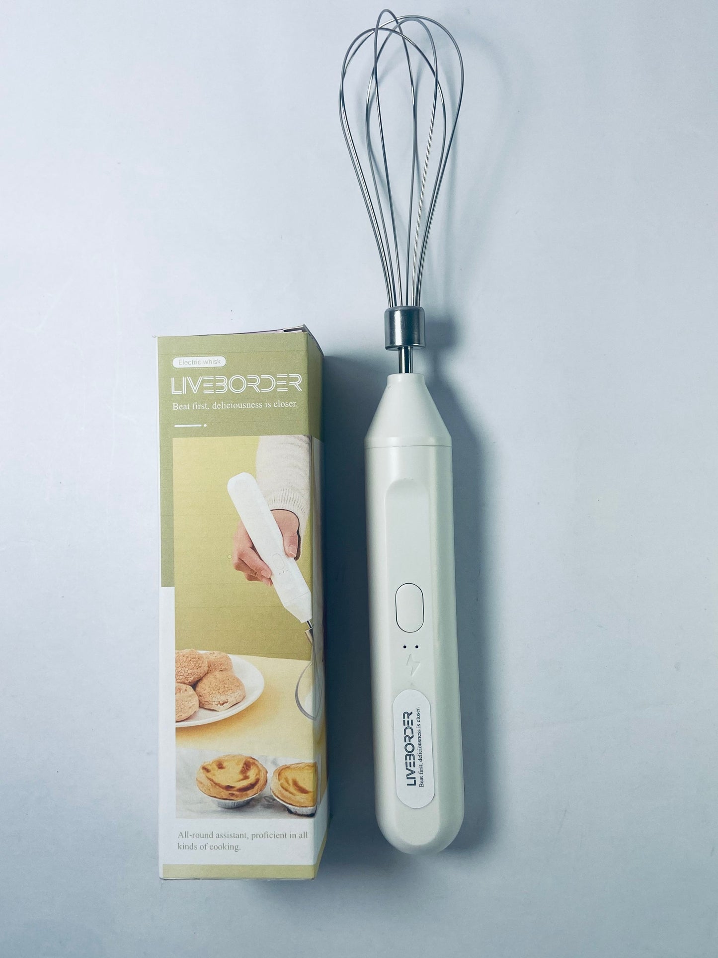 LIVEBORDER Cordless Hand Mixer, Handheld Electric Whisk with 3 Speed Modes, Hand Held Egg Beater with 2 Detachable Stir Whisks