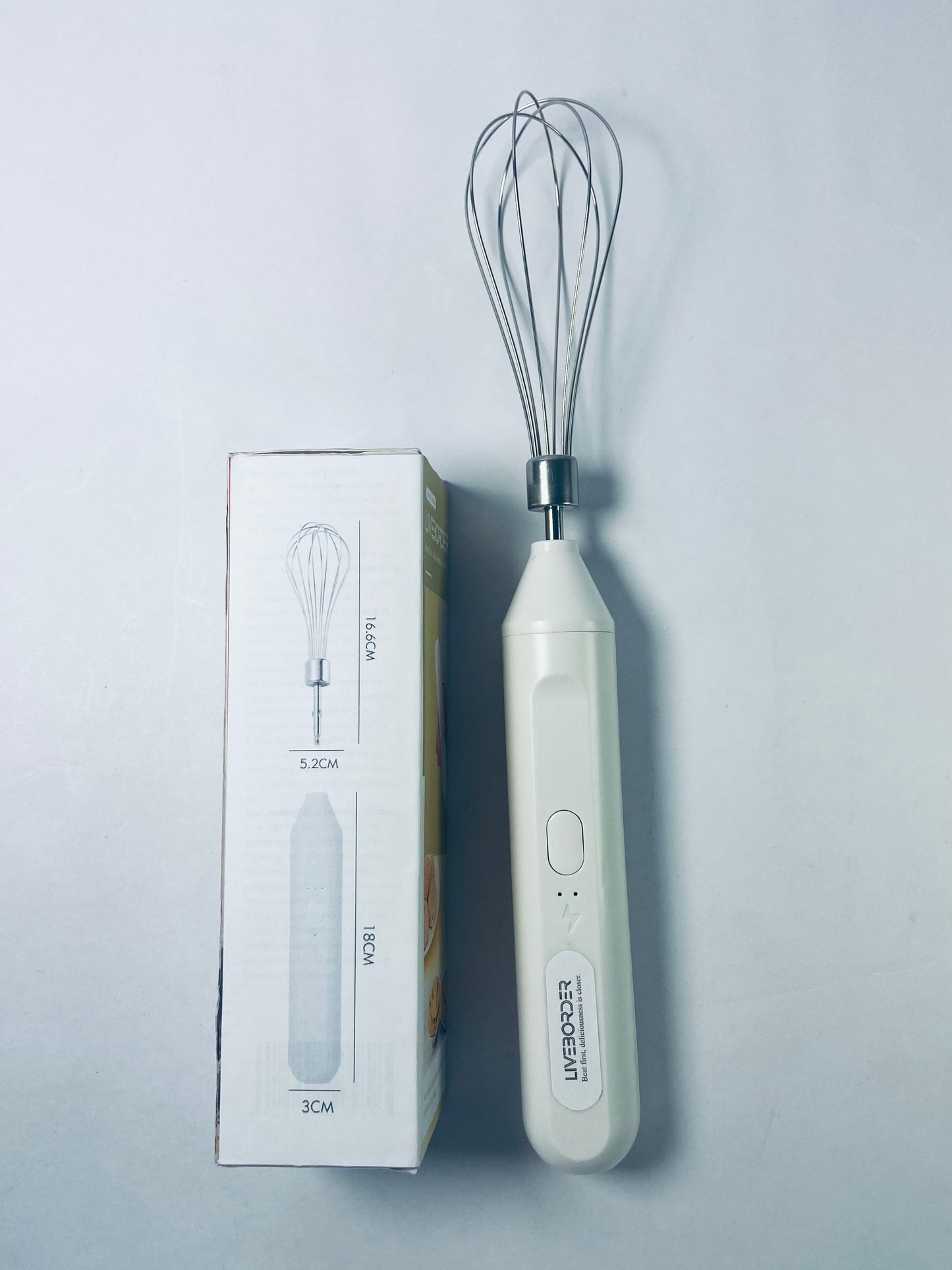LIVEBORDER Cordless Hand Mixer, Handheld Electric Whisk with 3 Speed Modes, Hand Held Egg Beater with 2 Detachable Stir Whisks