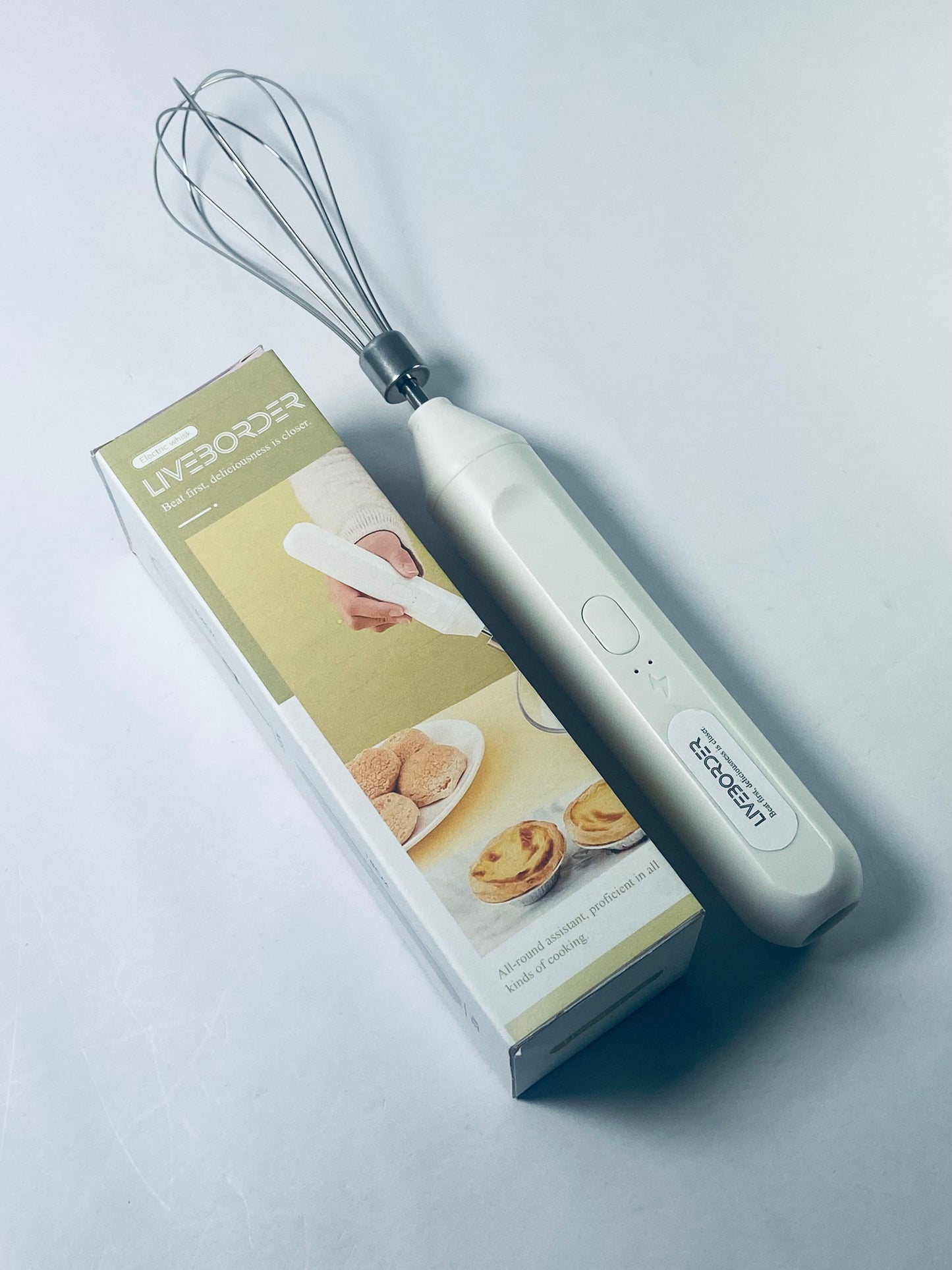 LIVEBORDER Cordless Hand Mixer, Handheld Electric Whisk with 3 Speed Modes, Hand Held Egg Beater with 2 Detachable Stir Whisks