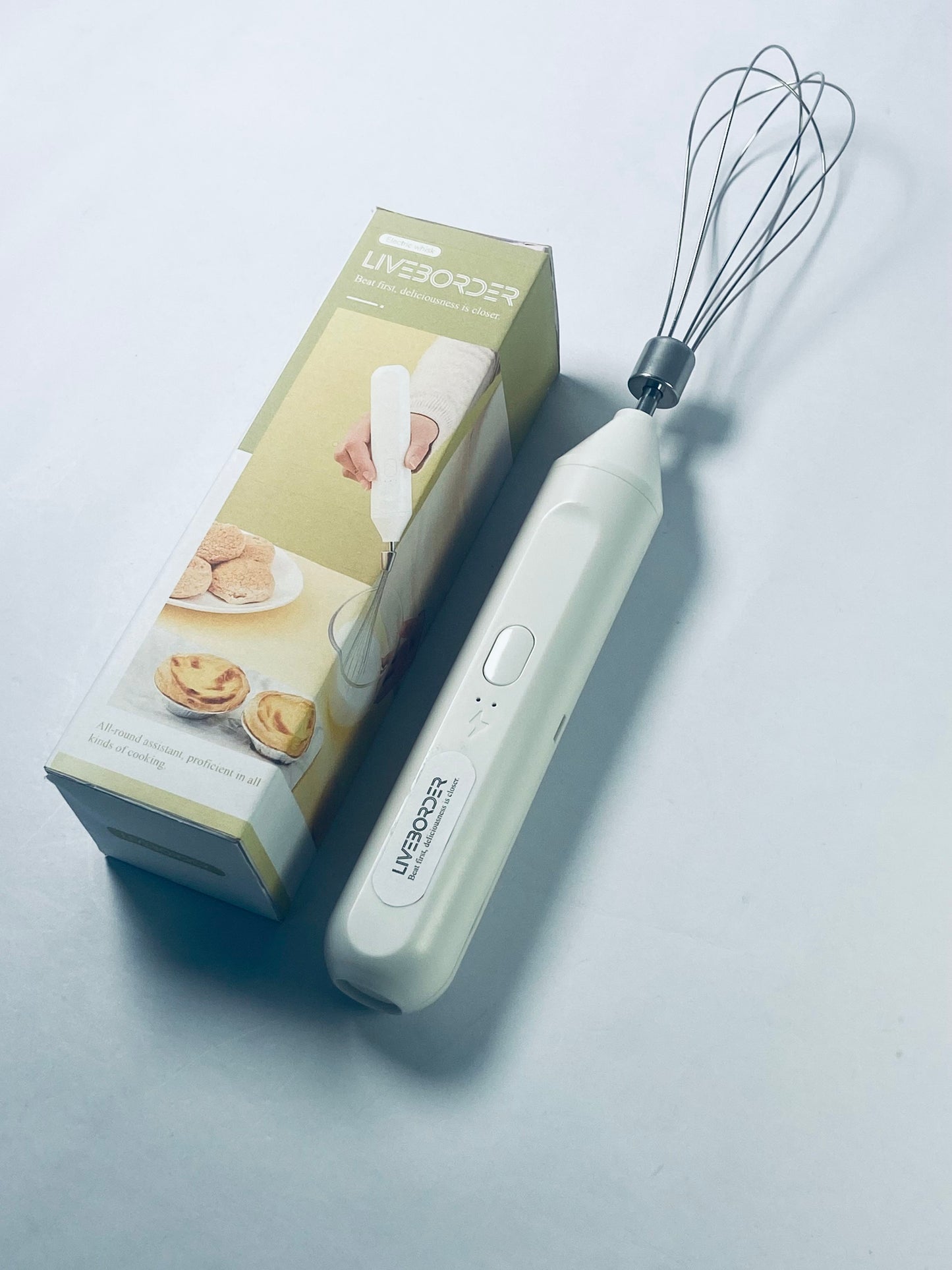 LIVEBORDER Cordless Hand Mixer, Handheld Electric Whisk with 3 Speed Modes, Hand Held Egg Beater with 2 Detachable Stir Whisks