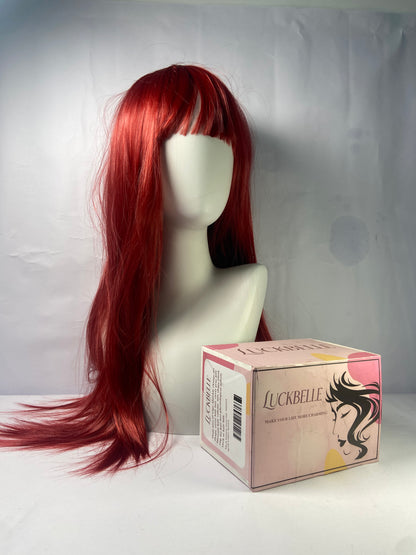 LUCKBELLE Long Straight Wig, Black and Purple, Gradient Pink,Omber Coral Red,Brown-gray Gradient Hair Wig with Bangs,Wine red