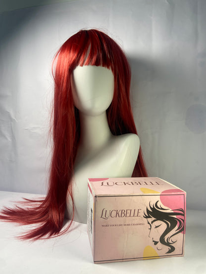 LUCKBELLE Long Straight Wig, Black and Purple, Gradient Pink,Omber Coral Red,Brown-gray Gradient Hair Wig with Bangs,Wine red