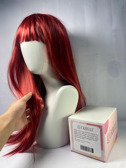 LUCKBELLE Long Straight Wig, Black and Purple, Gradient Pink,Omber Coral Red,Brown-gray Gradient Hair Wig with Bangs,Wine red