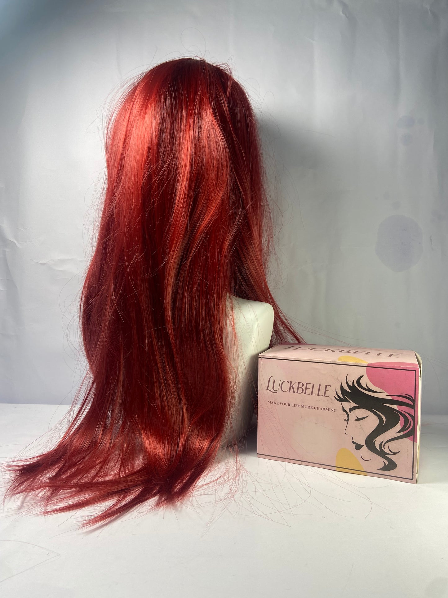 LUCKBELLE Long Straight Wig, Black and Purple, Gradient Pink,Omber Coral Red,Brown-gray Gradient Hair Wig with Bangs,Wine red