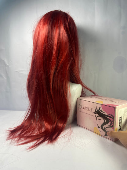 LUCKBELLE Long Straight Wig, Black and Purple, Gradient Pink,Omber Coral Red,Brown-gray Gradient Hair Wig with Bangs,Wine red