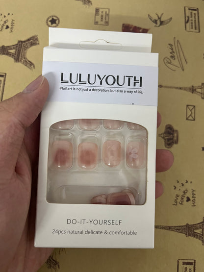 LULUYOUTH Semi Cured Gel Nail Strips Mauve Pink Cat Eye Gel Nail Wraps Gift for Woman (Peachy Gleam)