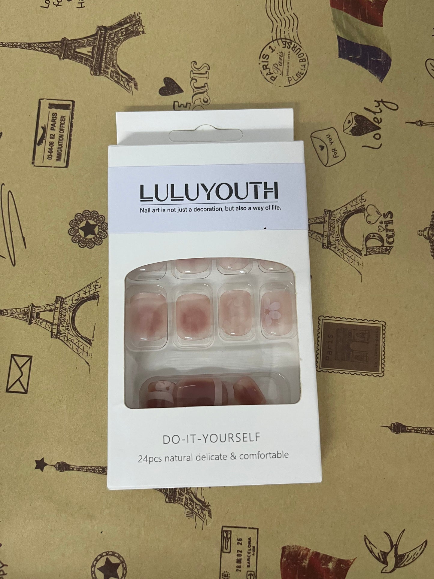 LULUYOUTH Semi Cured Gel Nail Strips Mauve Pink Cat Eye Gel Nail Wraps Gift for Woman (Peachy Gleam)