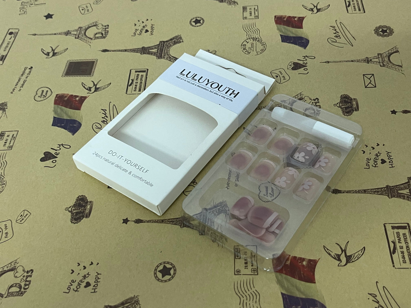 LULUYOUTH Semi Cured Gel Nail Strips Mauve Pink Cat Eye Gel Nail Wraps Gift for Woman (Peachy Gleam)