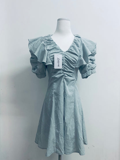 LUXESCORT Dresses Women's Summer Casual Babydoll Mini Dress Ruffle Sleeveless Deep V Neck High Waist Swing Tunic Dress with