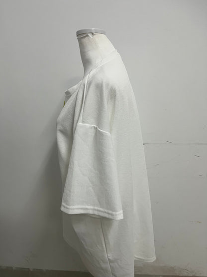 Labeach White Textured Loose-Fit T-Shirt