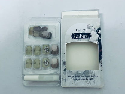 Labird Art Fake Nails, Retro Mushroom & Stitch Design Press on Nails, Niche High-end Finished Nail Art, Reusable & Multi-Occasion Suitable