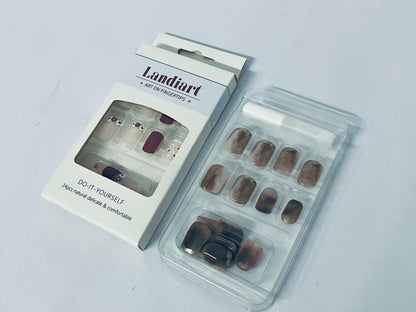 Landiart Press on Nails Extra Short Squoval, Spring Summer Jelly Gel Glue on Nails, 24Pcs Glossy Round Reusable UV Finish Fake Nails Acrylic False Nails Manicure Kits for Women