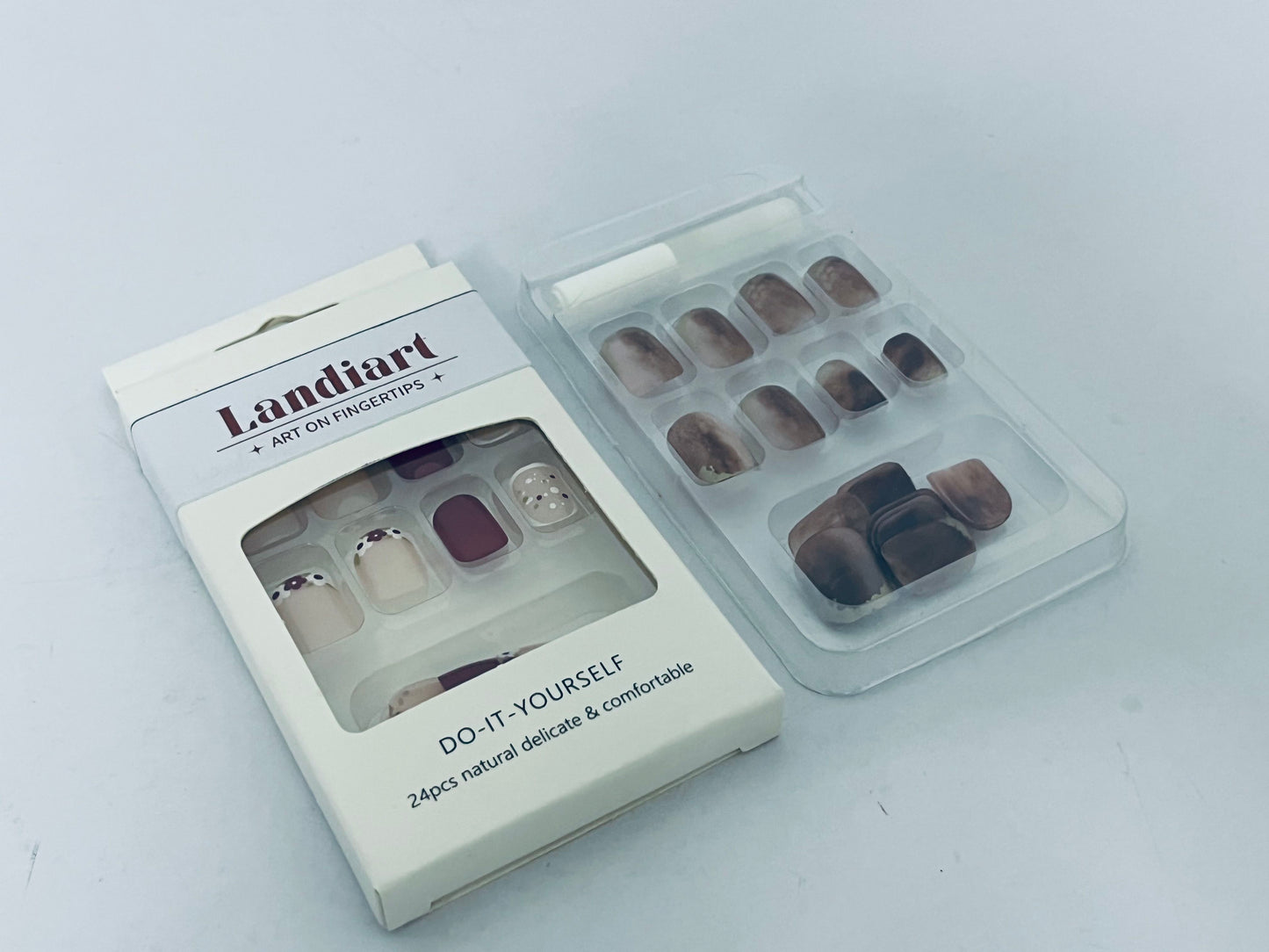 Landiart Press on Nails Extra Short Squoval, Spring Summer Jelly Gel Glue on Nails, 24Pcs Glossy Round Reusable UV Finish Fake Nails Acrylic False Nails Manicure Kits for Women