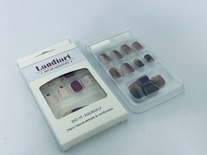 Landiart Press on Nails Extra Short Squoval, Spring Summer Jelly Gel Glue on Nails, 24Pcs Glossy Round Reusable UV Finish Fake Nails Acrylic False Nails Manicure Kits for Women