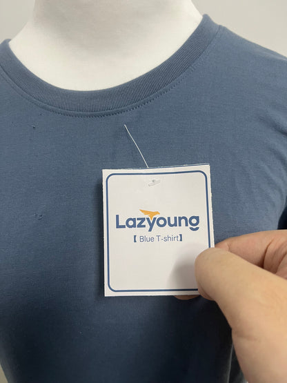 Lazyoung Blue T-Shirt - Classic Crew Neck Oversized Fit for Effortless Style