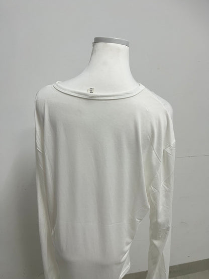 Leafish White V-Neck Long-Sleeve Casual T-Shirt