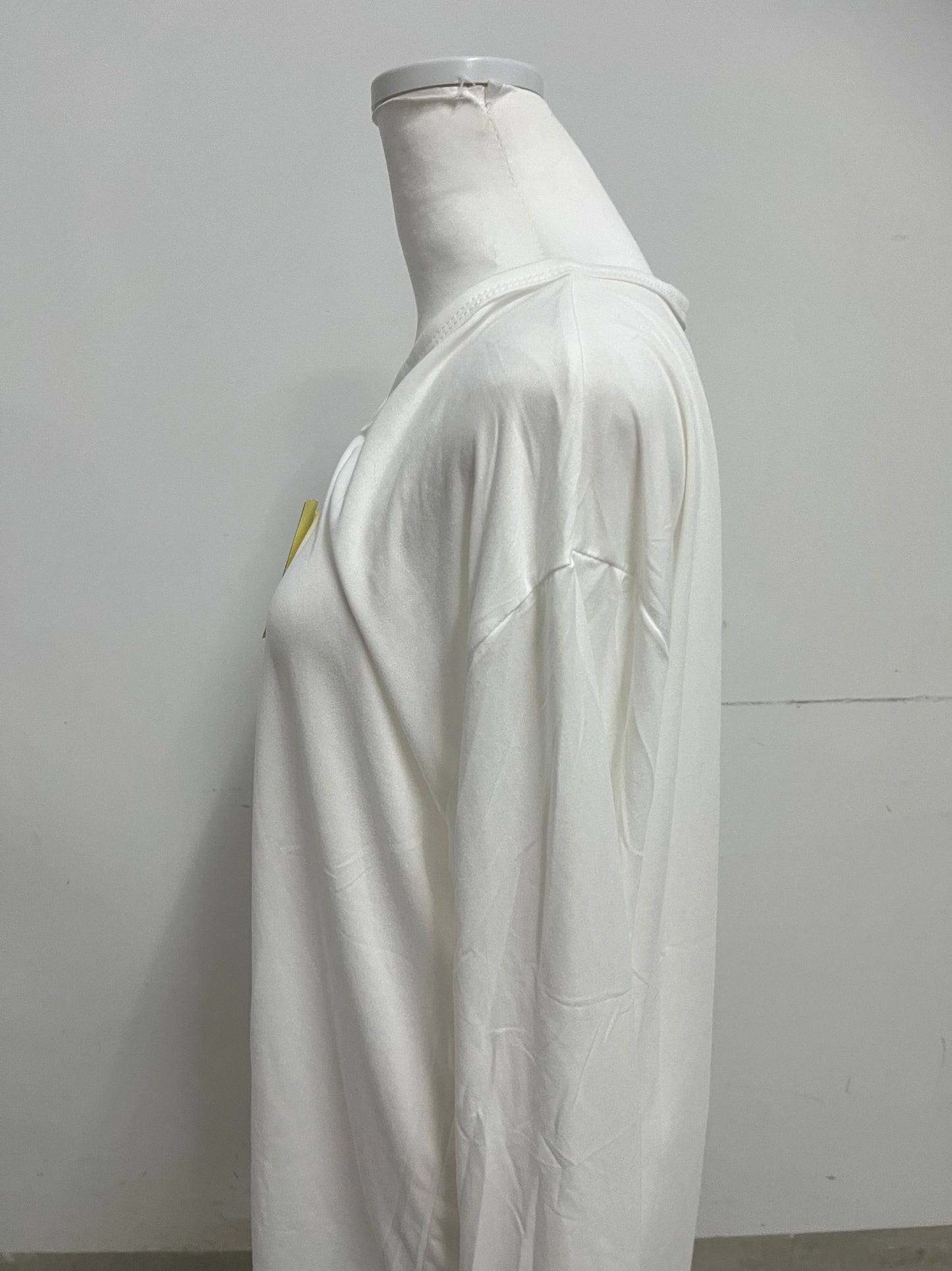 Leafish White V-Neck Long-Sleeve Casual T-Shirt