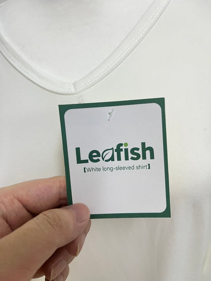 Leafish White V-Neck Long-Sleeve Casual T-Shirt
