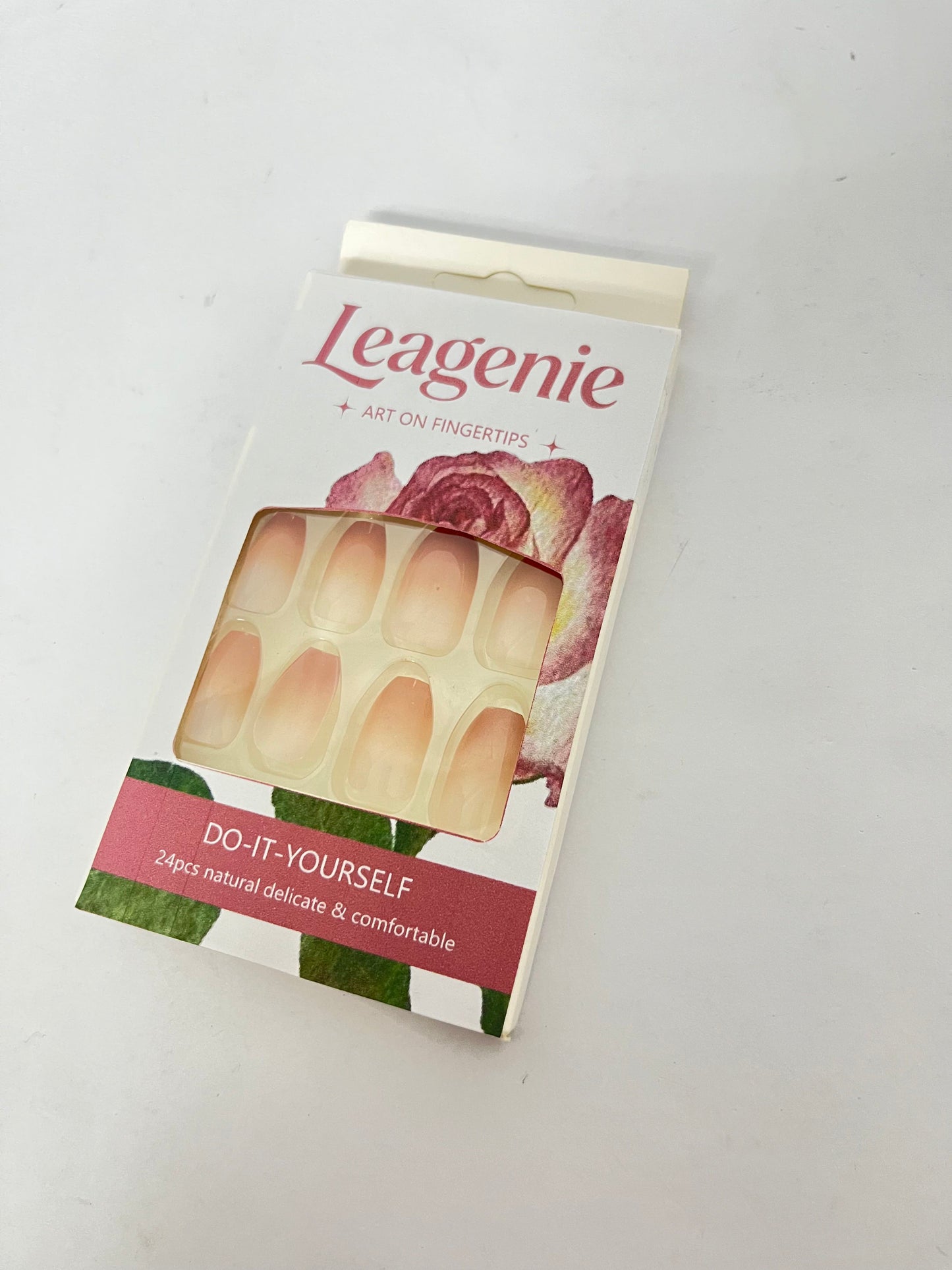 Leagenie Pink French Press on Nails, Medium French Tip Fake Nails, Pink Acrylic Press on Nails, Nails Kits with Nails Glue 24 Pcs