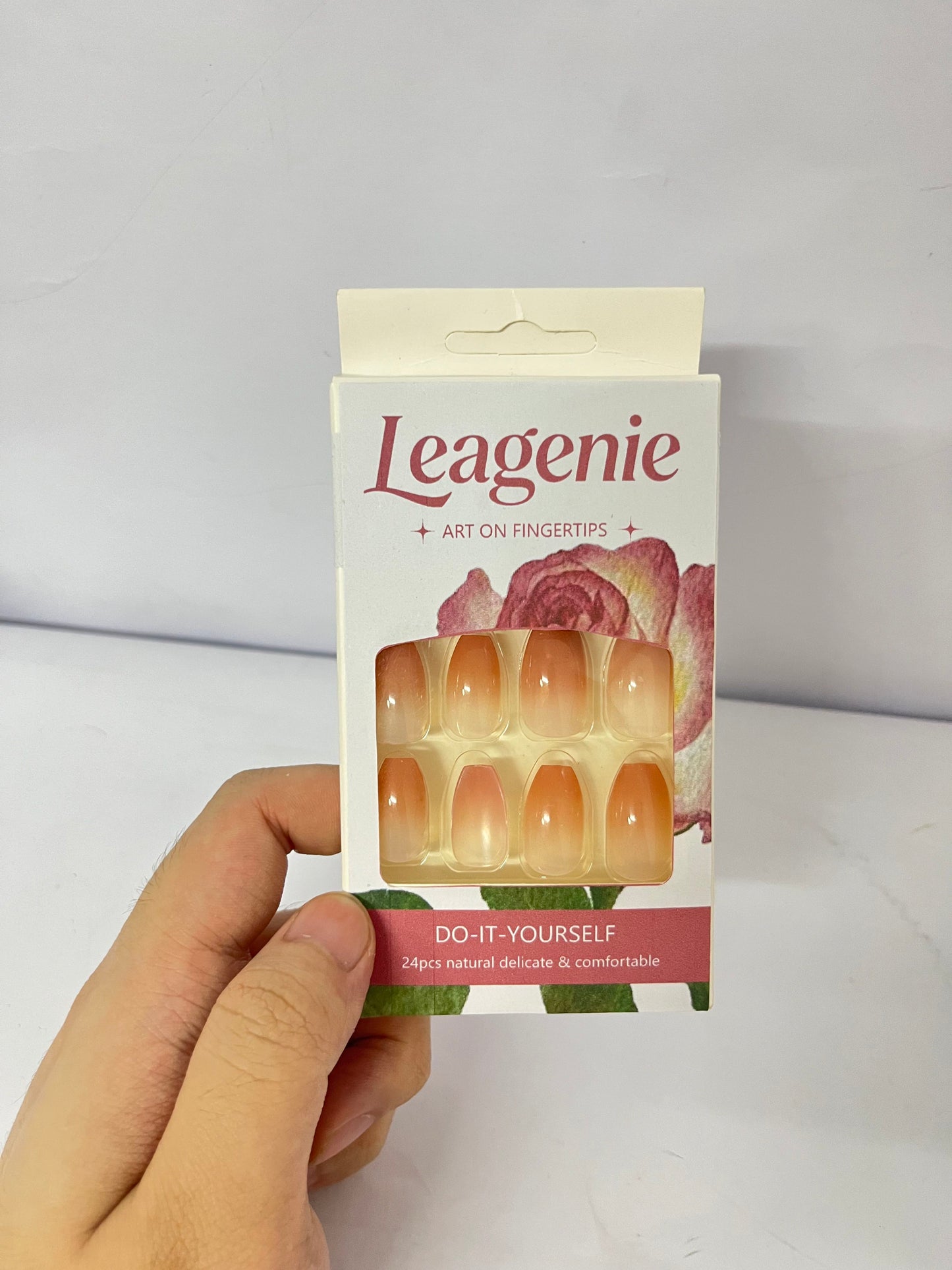 Leagenie Pink French Press on Nails, Medium French Tip Fake Nails, Pink Acrylic Press on Nails, Nails Kits with Nails Glue 24 Pcs