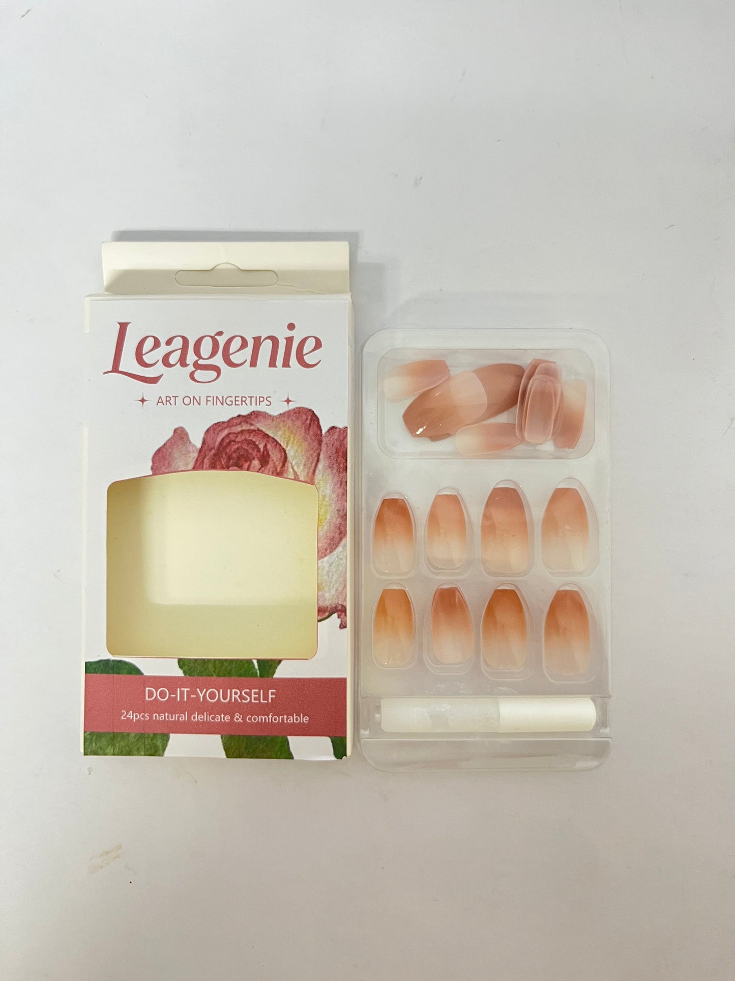 Leagenie Pink French Press on Nails, Medium French Tip Fake Nails, Pink Acrylic Press on Nails, Nails Kits with Nails Glue 24 Pcs