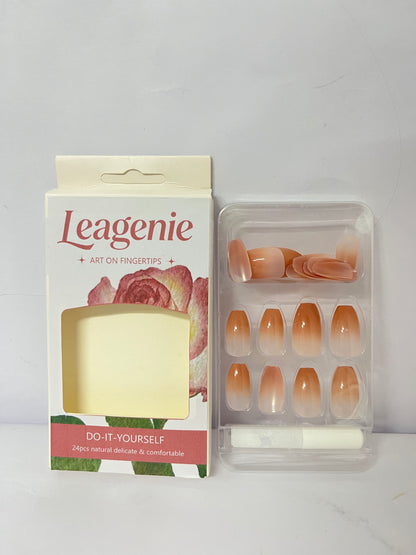 Leagenie Pink French Press on Nails, Medium French Tip Fake Nails, Pink Acrylic Press on Nails, Nails Kits with Nails Glue 24 Pcs