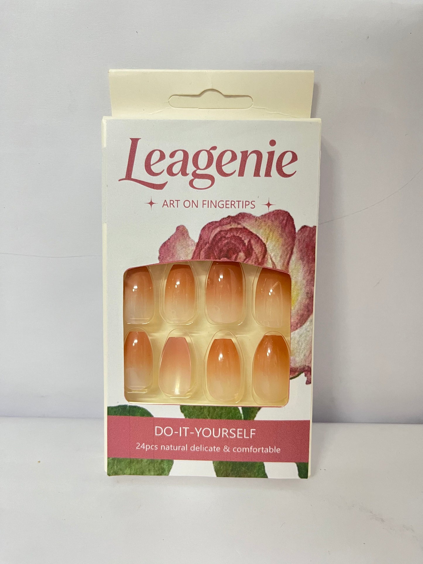 Leagenie Pink French Press on Nails, Medium French Tip Fake Nails, Pink Acrylic Press on Nails, Nails Kits with Nails Glue 24 Pcs